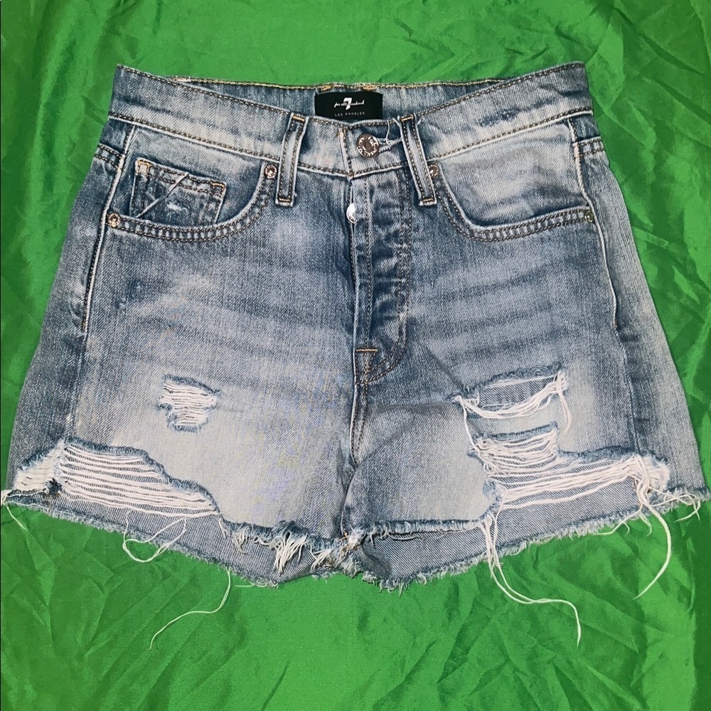 7 For All Mankind Monroe Distressed Blue Denim Jean Shorts size 23